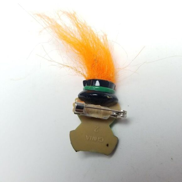Vintage St Pattys Day Brooch, Wild Red Orange Troll Hair, Green Outfit, Irish, - Picture 3 of 5